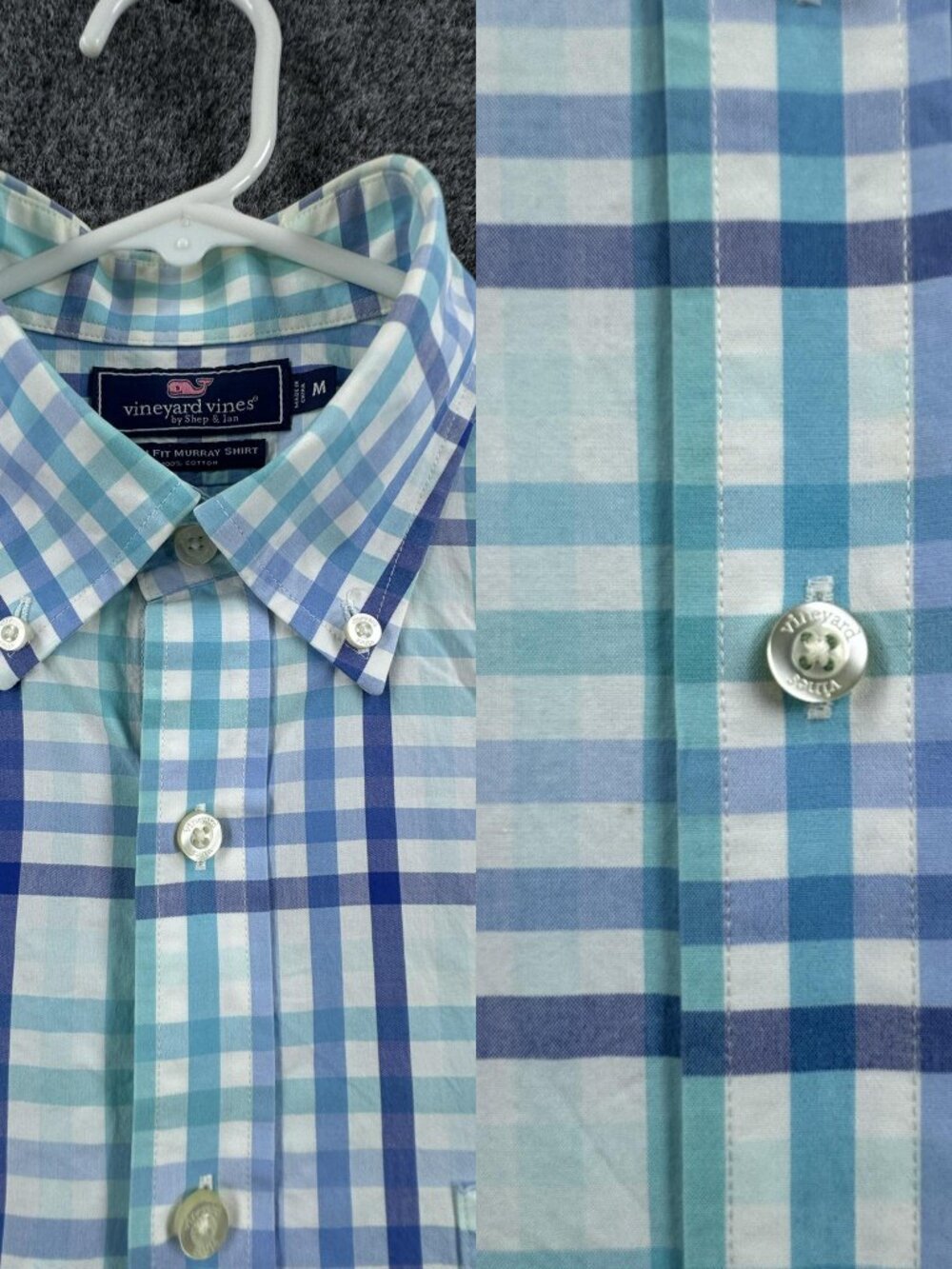Vineyard Vines Logo Blue Plaid Slim Fit Murray Button-Down Medium All Cotton Men
